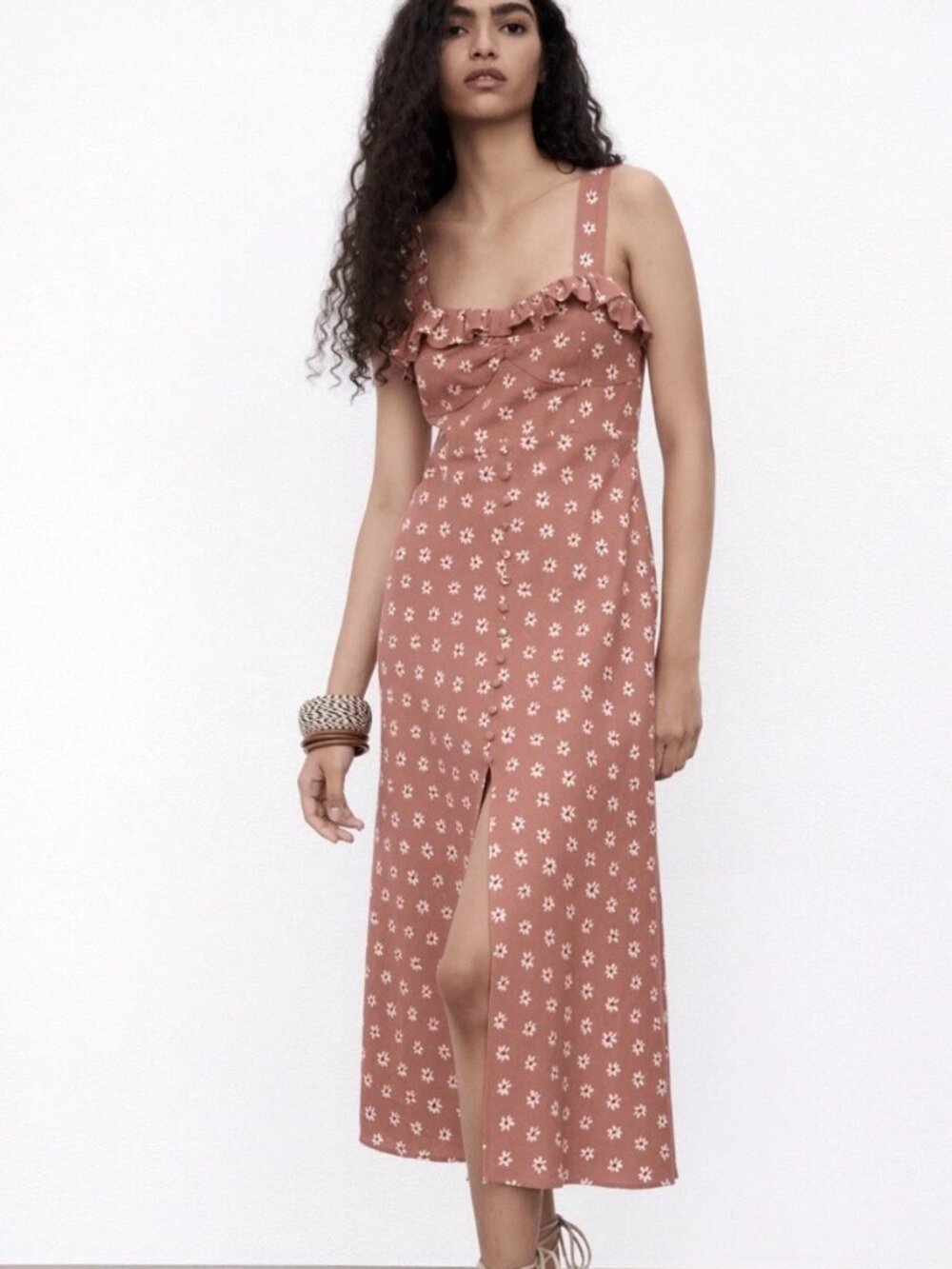 Zara Floral Linen Blend Midi Dress S NWT